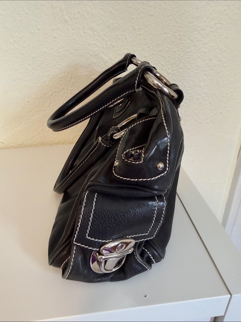 Vintage Y2K Marc Jacobs Black Leather Satchel Handbag - Picture 3 of 4